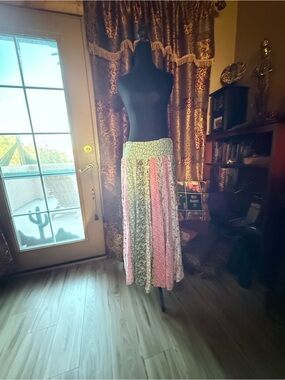 Bohemian  Palazzo Pant with shirred waist in Pink and Green with hidden pockets